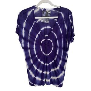 Young Fabulous & Broke Blue Tie Dye V-Neck Short Sleeve Top T-Shirt Small